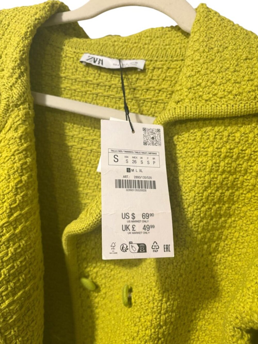 Zara Lime Chunky Knit Cardigan with Peter Pan Collar - Picture 7 of 8
